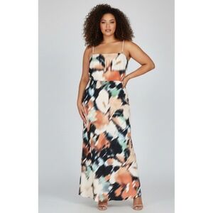 ELOQUII Maxi Dress Women 16 Multicolor Abstract Pearl Strap Column 05-4071-6